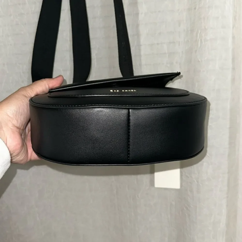 Ted Baker Darcell Black Faux Leather Gold Tone Logo Textured Grosgrain Strap Bag
